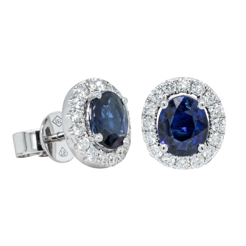 18ct White Gold 1.43ct Sapphire & Diamond Earrings-Earrings-Walker & Hall