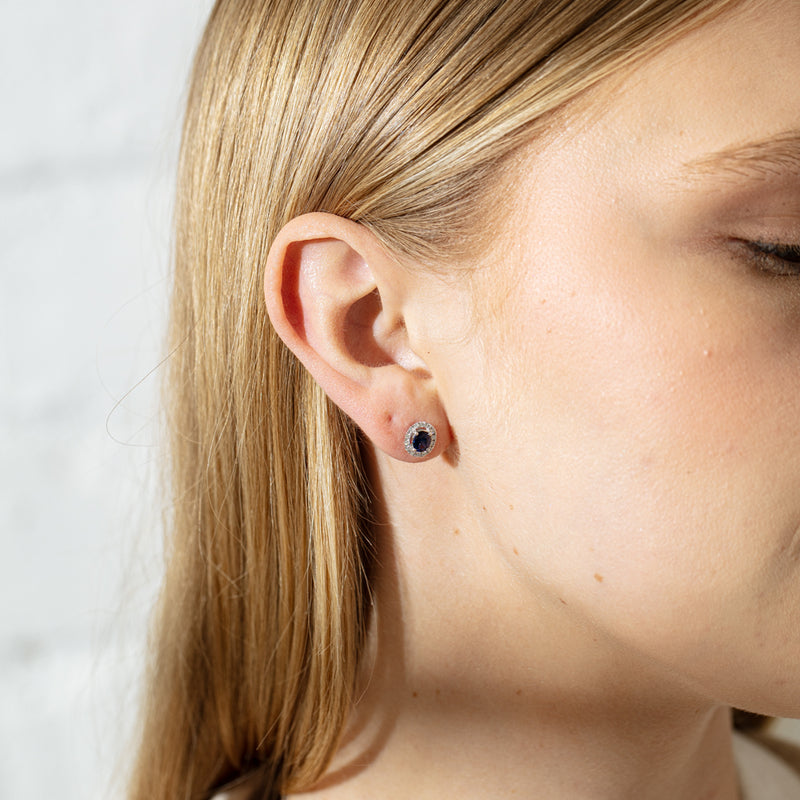 18ct White Gold 1.06ct Sapphire & Diamond Earrings-Earrings-Walker & Hall