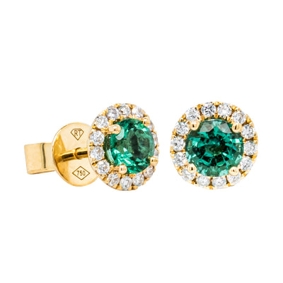 18ct Yellow Gold .77ct Emerald & Diamond Earrings-Earrings-Walker & Hall