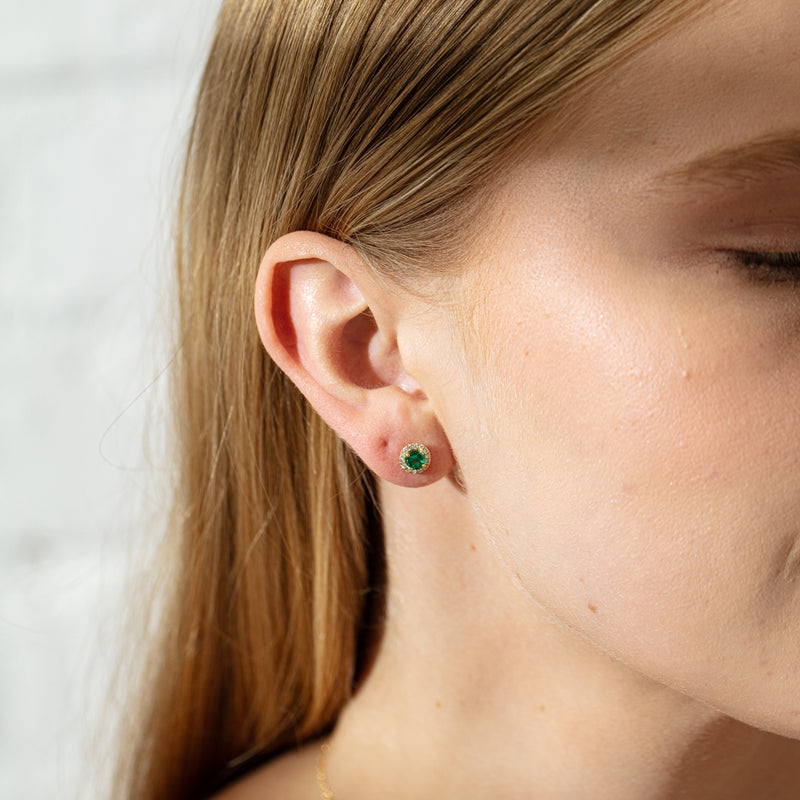 18ct Yellow Gold .77ct Emerald & Diamond Earrings-Earrings-Walker & Hall