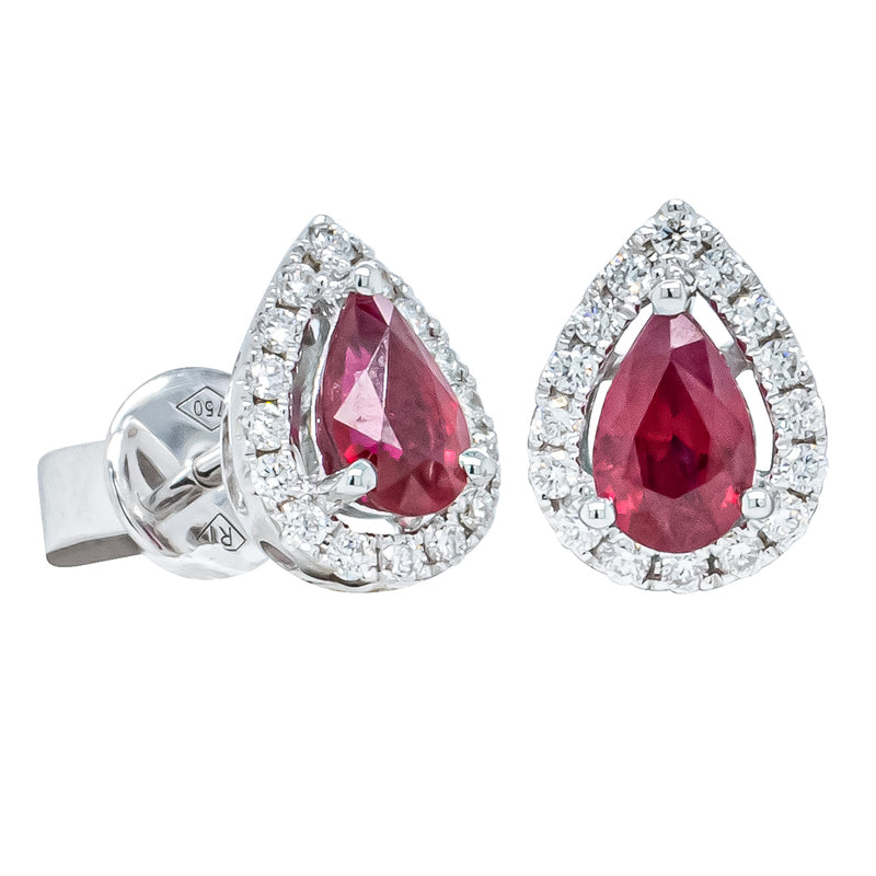 18ct White Gold .92ct Ruby & Diamond Earrings-Earrings-Walker & Hall