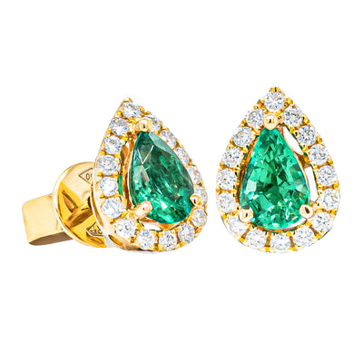 18ct Yellow Gold .72ct Emerald & Diamond Earrings-Earrings-Walker & Hall