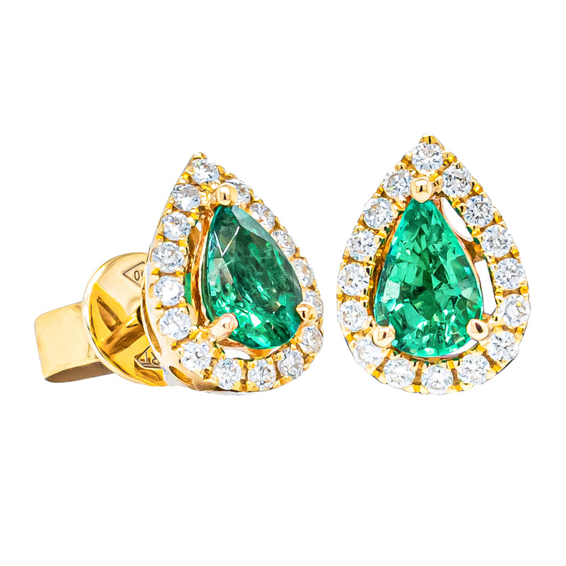 18ct Yellow Gold .72ct Emerald & Diamond Earrings-Earrings-Walker & Hall