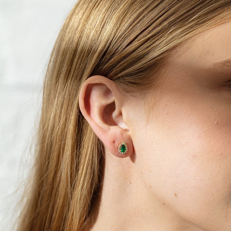 18ct Yellow Gold .72ct Emerald & Diamond Earrings-Earrings-Walker & Hall