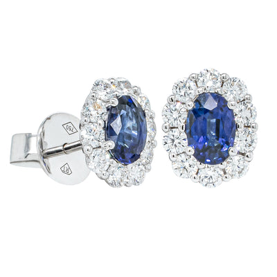 18ct White Gold 1.07ct Sapphire & Diamond Earrings-Earrings-Walker & Hall
