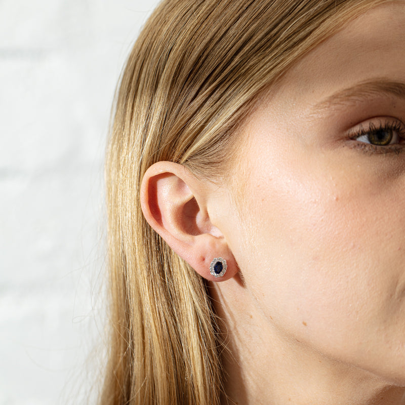 18ct White Gold 1.07ct Sapphire & Diamond Earrings-Earrings-Walker & Hall