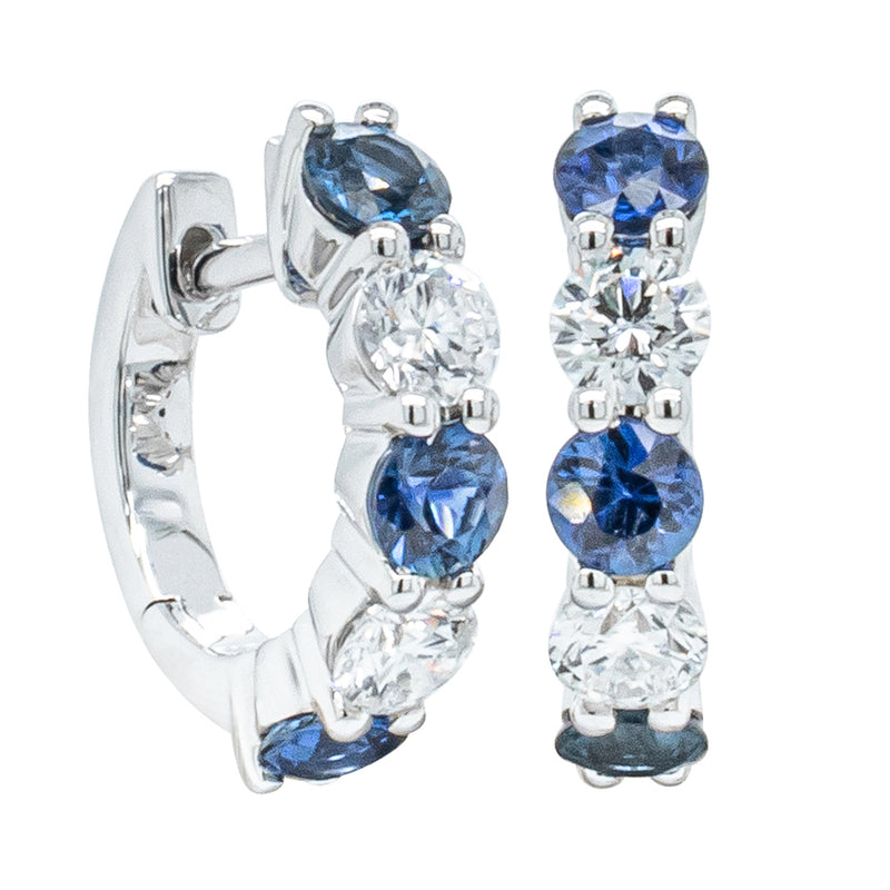 18ct White Gold Sapphire & Diamond Panorama Hoop Earrings-Earrings-Walker & Hall