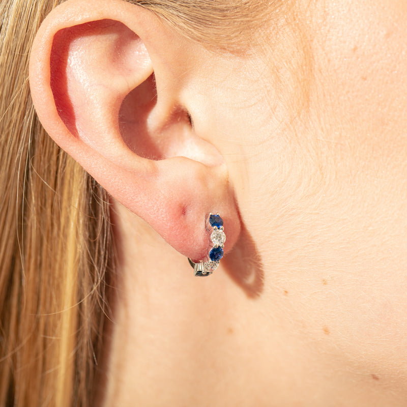 18ct White Gold Sapphire & Diamond Panorama Hoop Earrings-Earrings-Walker & Hall