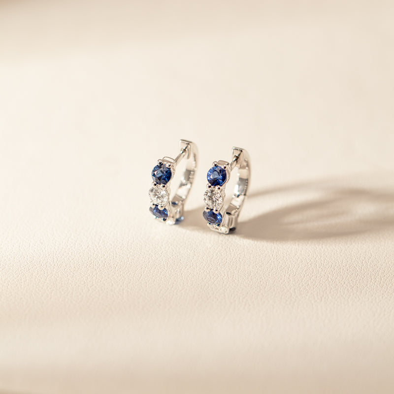 18ct White Gold Sapphire & Diamond Panorama Hoop Earrings-Earrings-Walker & Hall