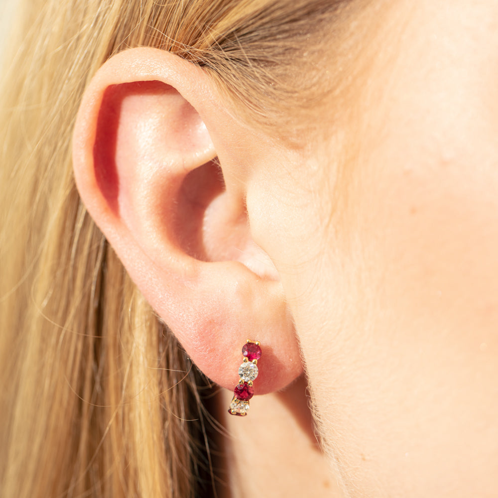 18ct Yellow Gold Ruby & Diamond Panorama Hoop Earrings-Earrings-Walker & Hall