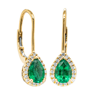 18ct Yellow Gold 1.32ct Emerald & Diamond Mini Sierra Earrings-Earrings-Walker & Hall