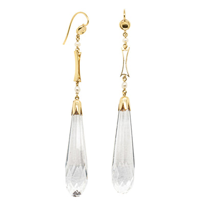 Vintage 15ct Yellow Gold Quartz Crystal Drop Earrings-Earrings-Walker & Hall
