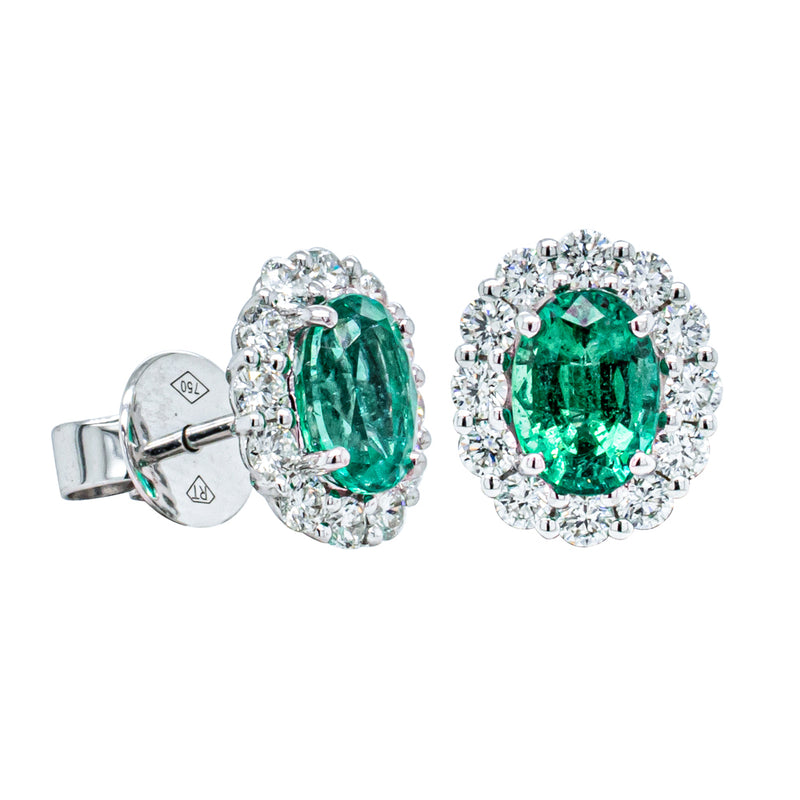 18ct White Gold 1.69ct Emerald & Diamond Earrings-Earrings-Walker & Hall