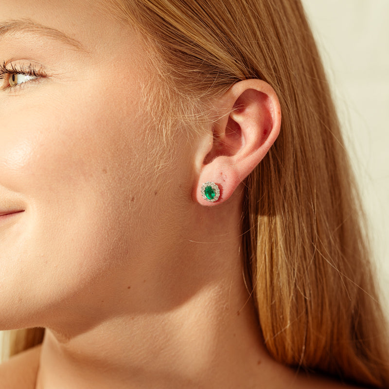 18ct White Gold 1.69ct Emerald & Diamond Earrings-Earrings-Walker & Hall