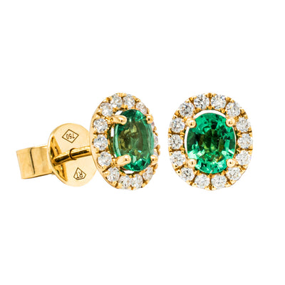 18ct Yellow Gold .69ct Emerald & Diamond Earrings-Earrings-Walker & Hall