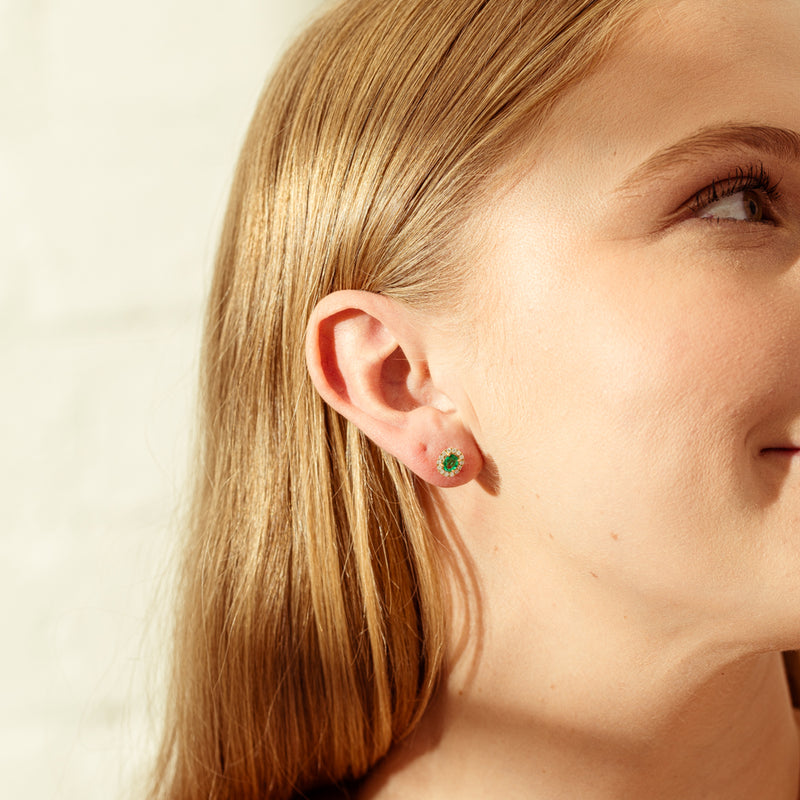 18ct Yellow Gold .69ct Emerald & Diamond Earrings-Earrings-Walker & Hall