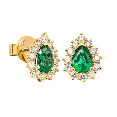 18ct Yellow Gold 1.24ct Emerald & Diamond Belle Earrings-Earrings-Walker & Hall