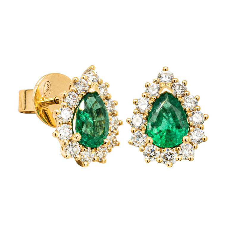 18ct Yellow Gold 1.24ct Emerald & Diamond Belle Earrings-Earrings-Walker & Hall