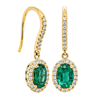 18ct Yellow Gold 1.32ct Emerald & Diamond Mini Sierra Earrings-Earrings-Walker & Hall