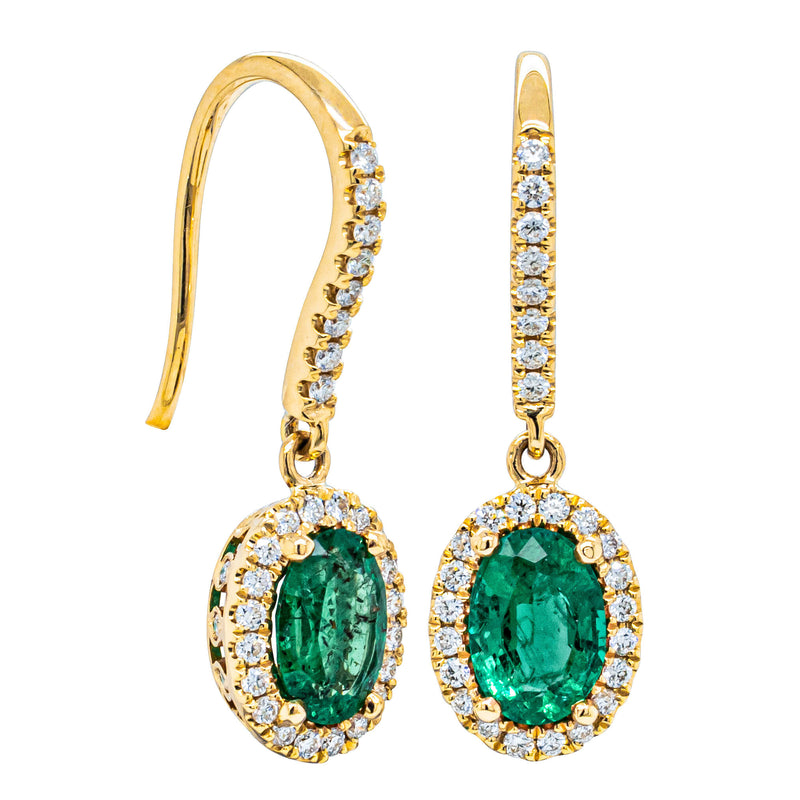 18ct Yellow Gold 1.32ct Emerald & Diamond Mini Sierra Earrings-Earrings-Walker & Hall