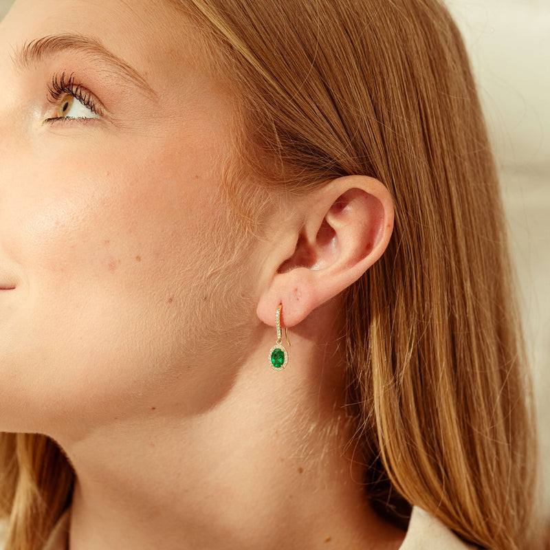 18ct Yellow Gold 1.32ct Emerald & Diamond Mini Sierra Earrings-Earrings-Walker & Hall