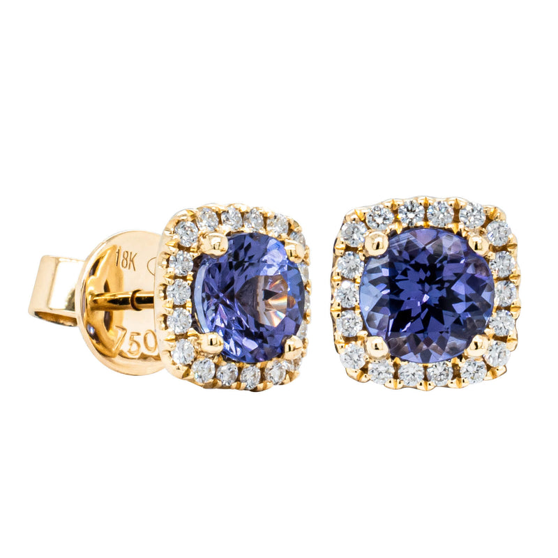 18ct Yellow Gold 1.85ct Tanzanite & Diamond Peony Earrings-Earrings-Walker & Hall