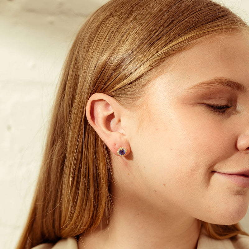 18ct Yellow Gold 1.85ct Tanzanite & Diamond Peony Earrings-Earrings-Walker & Hall