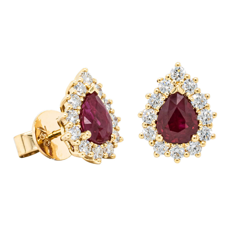 18ct Yellow Gold 2.09ct Ruby & Diamond Belle Earrings-Earrings-Walker & Hall