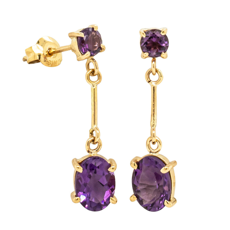Deja Vu 14ct Yellow Gold Amethyst Drop Earrings-Earrings-Walker & Hall