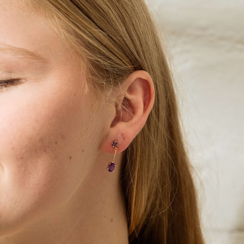 Deja Vu 14ct Yellow Gold Amethyst Drop Earrings-Earrings-Walker & Hall