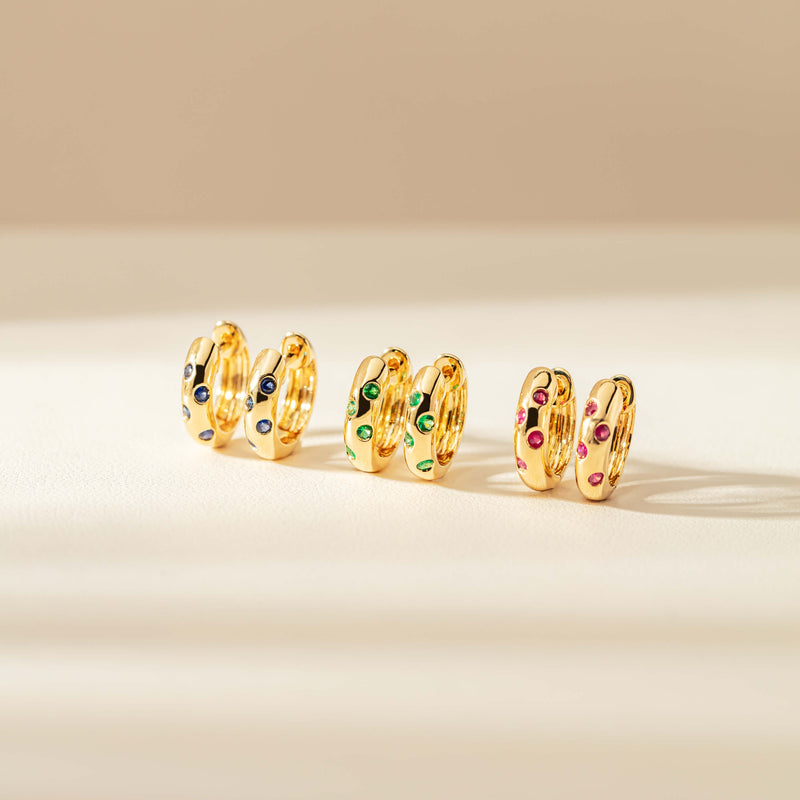 18ct Yellow Gold Sapphire Lucky Huggie Earrings-Earrings-Walker & Hall