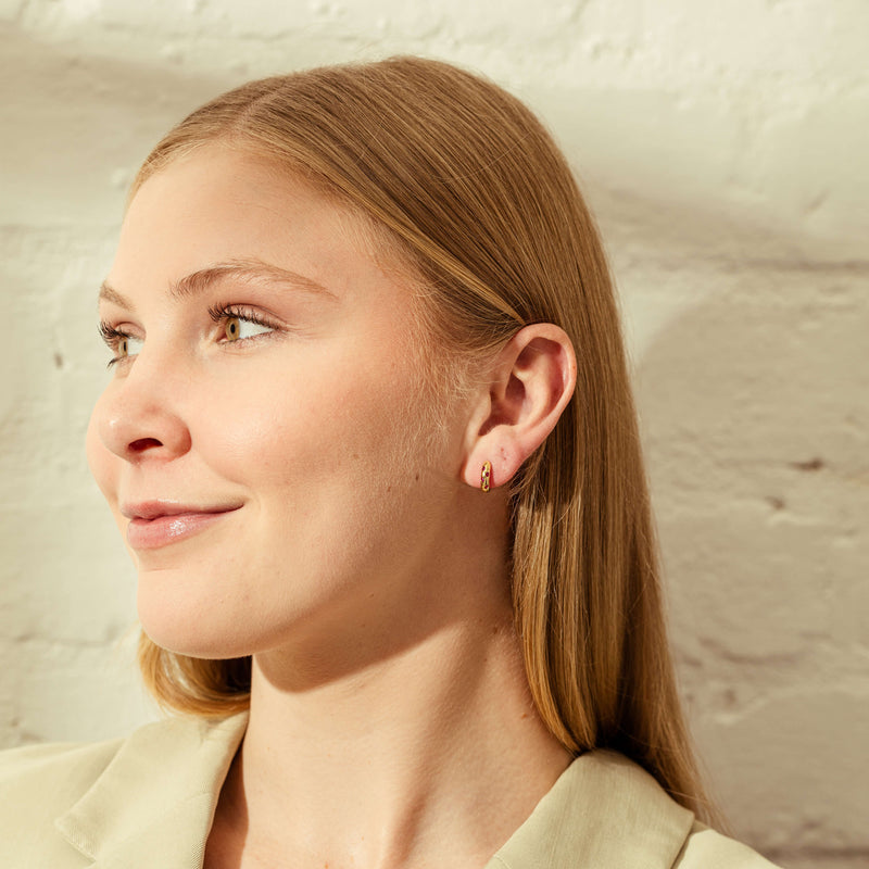 18ct Yellow Gold .16ct Ruby Lucky Huggie Earrings-Earrings-Walker & Hall