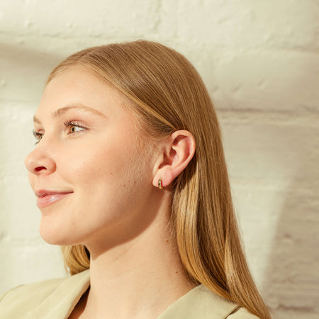 18ct Yellow Gold Sapphire Lucky Huggie Earrings-Earrings-Walker & Hall