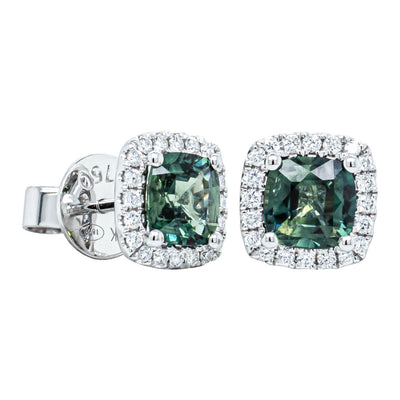 18ct White Gold 1.94ct Green Sapphire & Diamond Peony Earrings-Earrings-Walker & Hall
