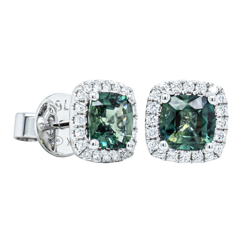 18ct White Gold 1.94ct Green Sapphire & Diamond Peony Earrings-Earrings-Walker & Hall