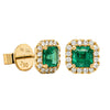 18ct Yellow Gold 1.31ct Emerald & Diamond Peony Stud Earrings-Earrings-Walker & Hall