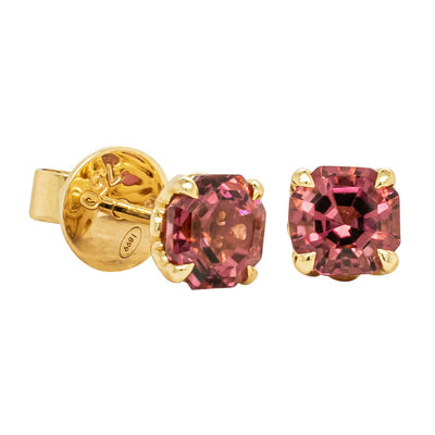 18ct Yellow Gold Pink Tourmaline Octavia Stud Earrings-Earrings-Walker & Hall