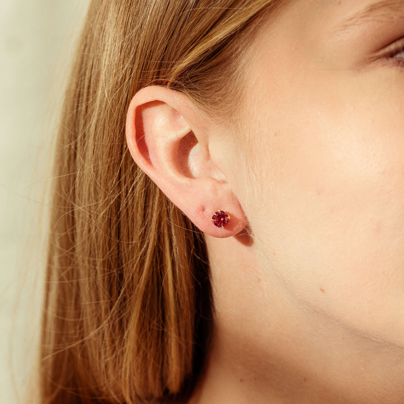 18ct Yellow Gold Pink Tourmaline Octavia Stud Earrings-Earrings-Walker & Hall