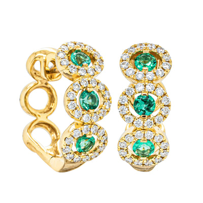 18ct Yellow Gold .32ct Emerald & Diamond Hoop Earrings-Earrings-Walker & Hall