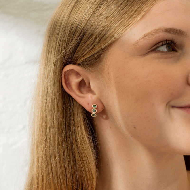 18ct Yellow Gold .32ct Emerald & Diamond Hoop Earrings-Earrings-Walker & Hall