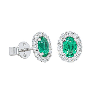 18ct White Gold .78ct Emerald & Diamond Earrings