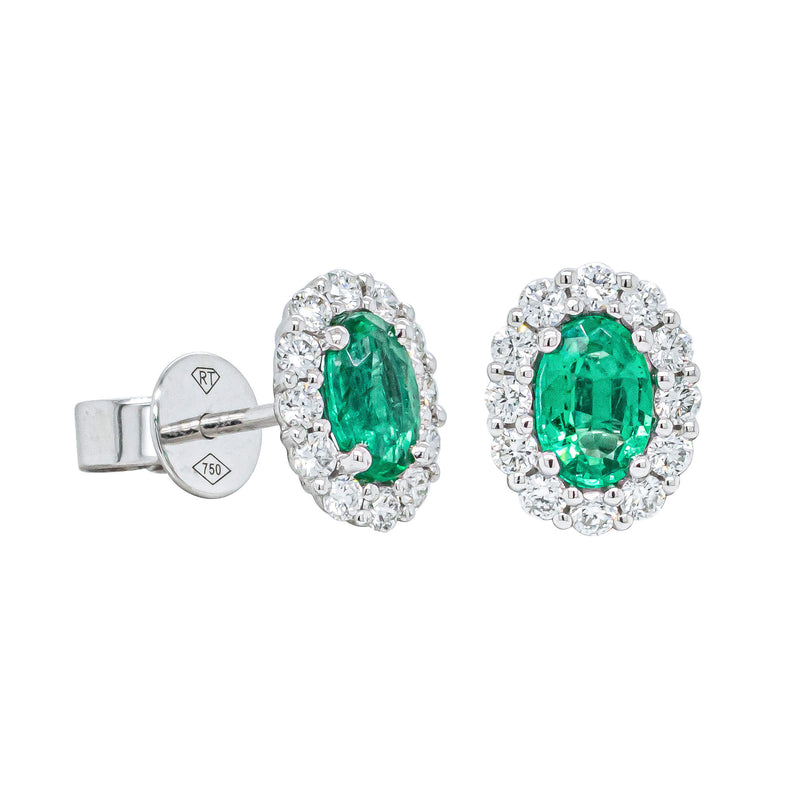 18ct White Gold .78ct Emerald & Diamond Earrings