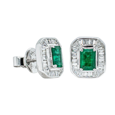 Deja Vu 18ct White Gold Emerald & Diamond Earrings-Earrings-Walker & Hall