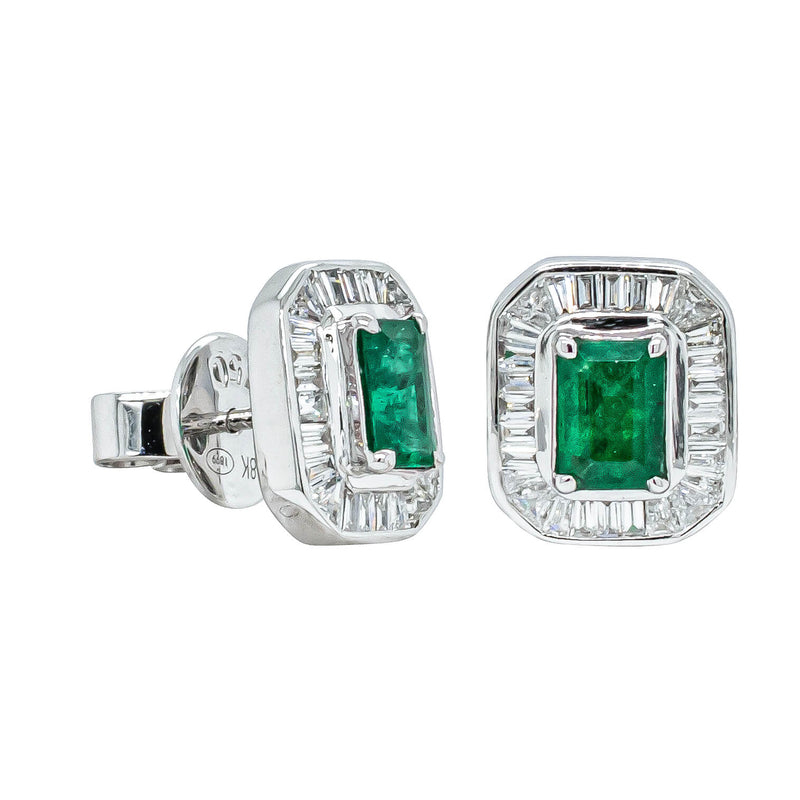 Deja Vu 18ct White Gold Emerald & Diamond Earrings-Earrings-Walker & Hall