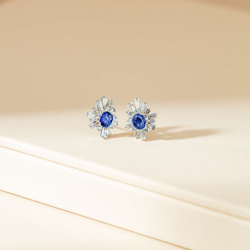 18ct White Gold 1.34ct Sapphire & Diamond Palmera Earrings-Earrings-Walker & Hall
