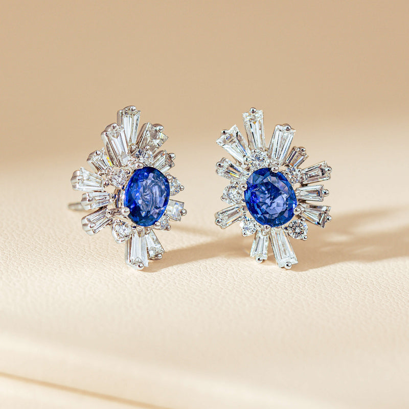 18ct White Gold 1.34ct Sapphire & Diamond Palmera Earrings-Earrings-Walker & Hall
