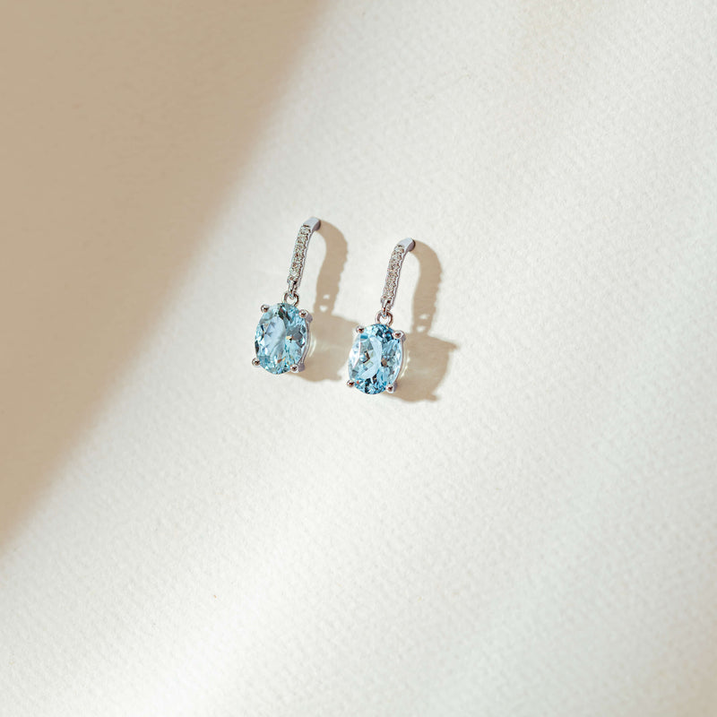 18ct White Gold Aquamarine & Diamond Lulu Earrings-Earrings-Walker & Hall