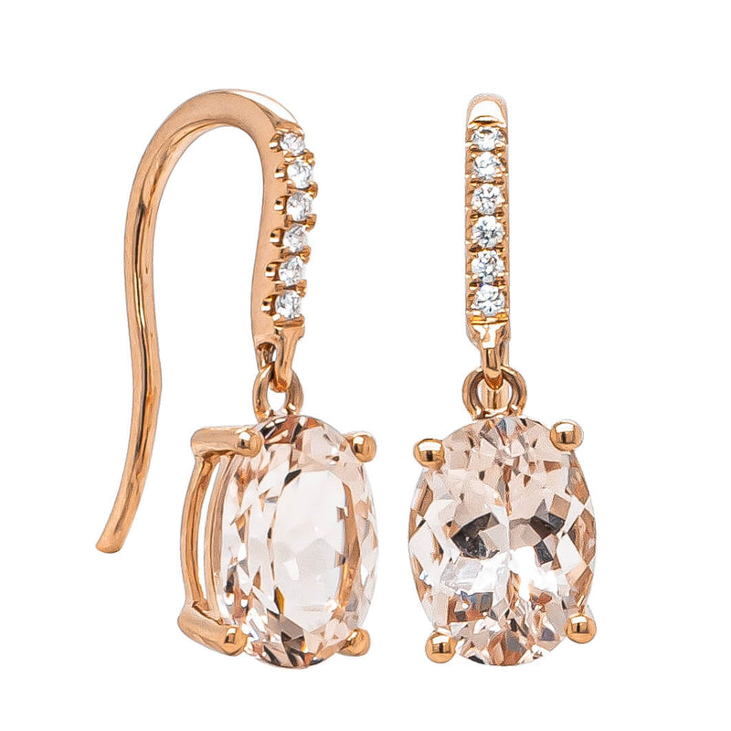 18ct Rose Gold Morganite & Diamond Lulu Earrings-Earrings-Walker & Hall