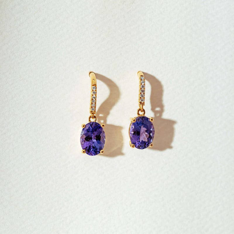 18ct Yellow Gold Tanzanite & Diamond Lulu Earrings-Earrings-Walker & Hall