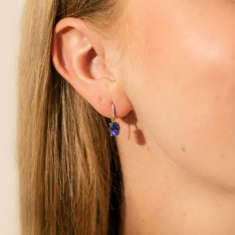 18ct Yellow Gold Tanzanite & Diamond Lulu Earrings-Earrings-Walker & Hall